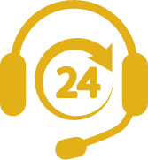 Headset icon with 24 hour symbol